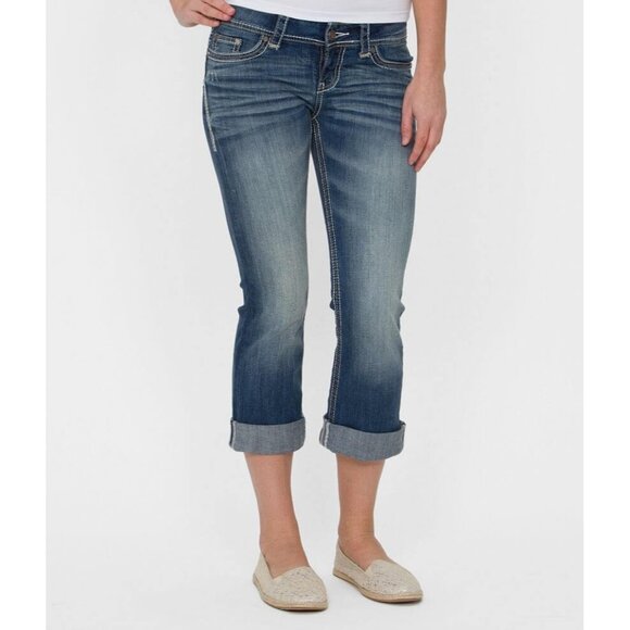 BKE Culture Crop Medium Wash Straight Leg Blue Jeans Womens 26 - Picture 1 of 12